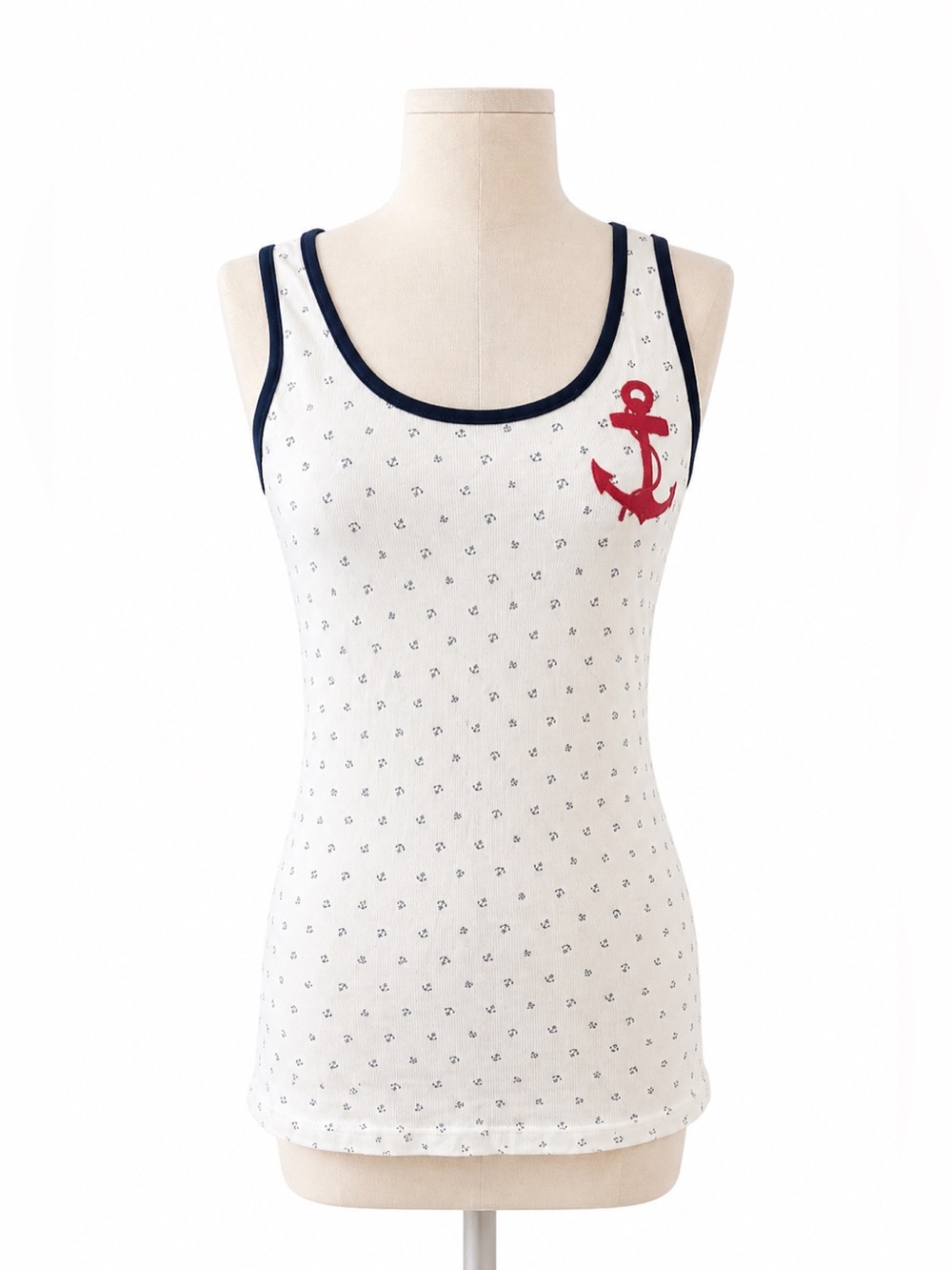 Hot Topic Y2K Anchor Tank Top White Navy Red Nautical Coastal Girl NWT Small